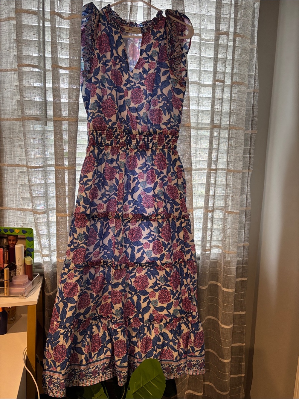 Floral Tiered Maxi Dress - Pink & Blue